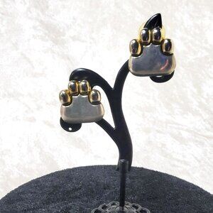Vintage MJ 2 Tone Paw Print Post Back Earrings, excellent preloved condition, .7